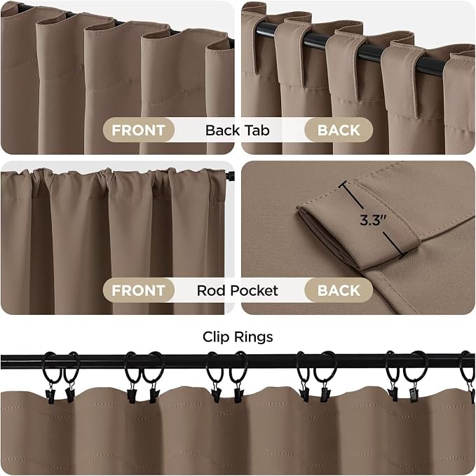 Joydeco Blackout Curtains 84 Inch Long for Bedroom, Thermal Insulated Black Out Curtains 2 Panels Set, Room Darkening Drapes for Living Room Window (W52 x L84 Inch, Khaki)