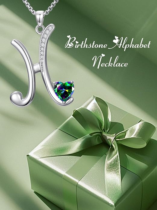 Birthday Gifts for Women Alphabet A to Z Initial Birthstone Pendant Necklaces for Women - 18k White Gold Plated Personalized Name Jewelry Anniversary Graduation Gifts for Wife Her Daughter Girlfriend(with Gift Box)