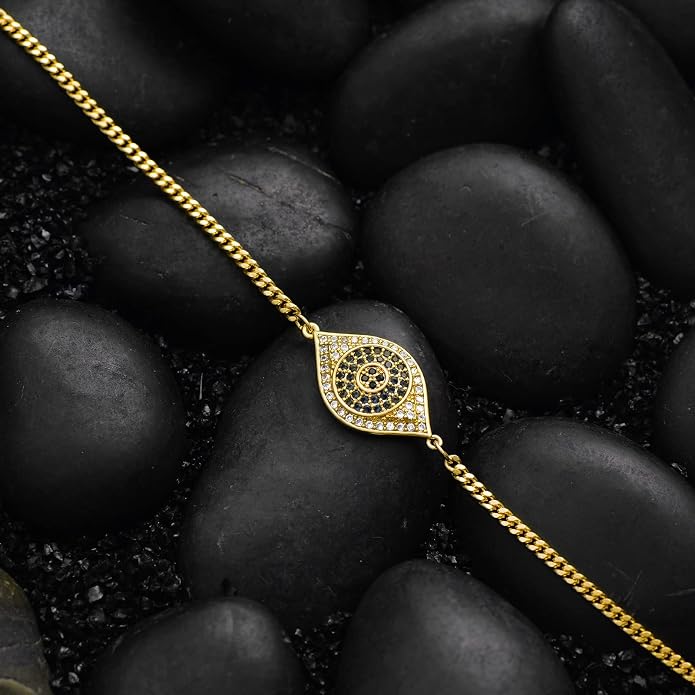 MTMY Evil Eye Bracelet for Women 14K Gold Plated Dainty Bracelets with Crystcal Adjustable Chain Cute Eye Bracelet Gold Jewelry for Her