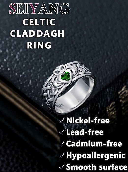 Seiyang Claddagh Ring 925 Sterling Silver Celtic Ring Jewelry Irish Band Gift for Men Women (with Gift Box)