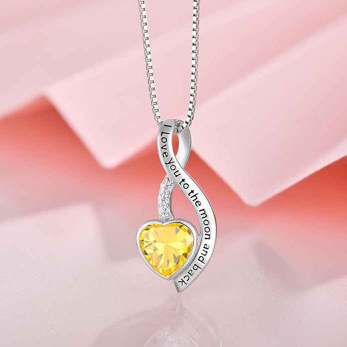 I Love You to The Moon and Back Necklace for Women, 925 Sterling Silver Heart Birthstone Pendant Necklace Jewelry Anniversary Birthday Gifts for Girls Women Wife Mom Daughter