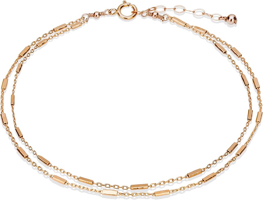 Annika Bella Gold Anklet, Double Strand Gold Chain Bracelets, Length 9-10 Inches, Anklets for Women Waterproof, Ankle Bracelet, Summer Jewelry