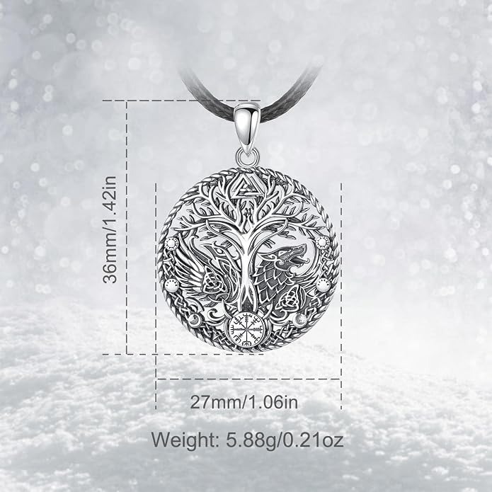 Vito 925 Sterling Silver Viking Necklace for Women Men, Viking Dragon/Wolf/Horse/Tree of Life Pendant Norse Amulet Nordic Jewelry for Men