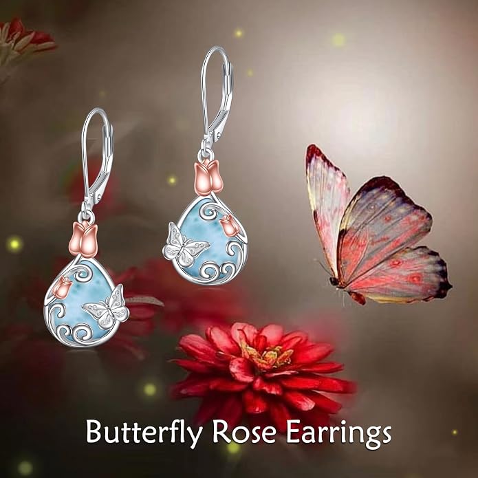AOBOCO Teardrop Dangle Earrings for Women 925 Sterling Silver Moonstone Flower Filigree Leverback Jewelry Birthday