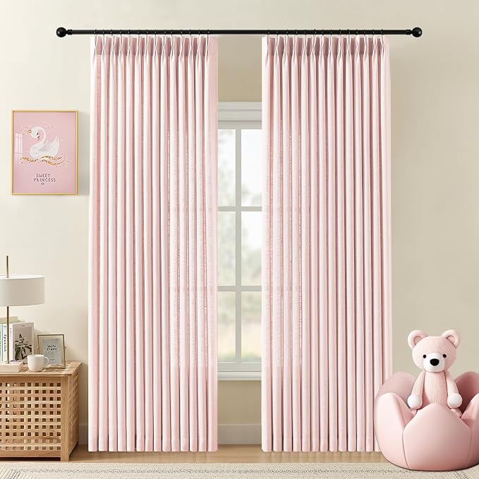 IVAPUPU Light Pink Pinch Pleated Curtains 90 Inch for Living Room, Semi Sheer Pleated Curtain with Rings Light Filtering Privacy Back Tab Window Drapes for Girls Bedroom Dining Room, 40x90, 2 Panels