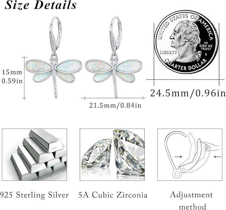 CUOKA MIRACLE Dragonfly Earrings 925 Sterling Silver Hoop Dragonfly Earrings Dangle Drop Opal Earring Dragonflies Jewelry Gifts for Women Wife