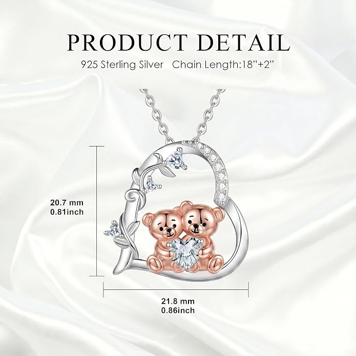 PELOVNY Teddy Bear Necklace for Women 925 Sterling Silver Bear/Highland Cow/Fox/Cat/Axolotl Birthstone Necklace Christmas Birthday Jewelry Gifts for Mom Daughter Wife Sister