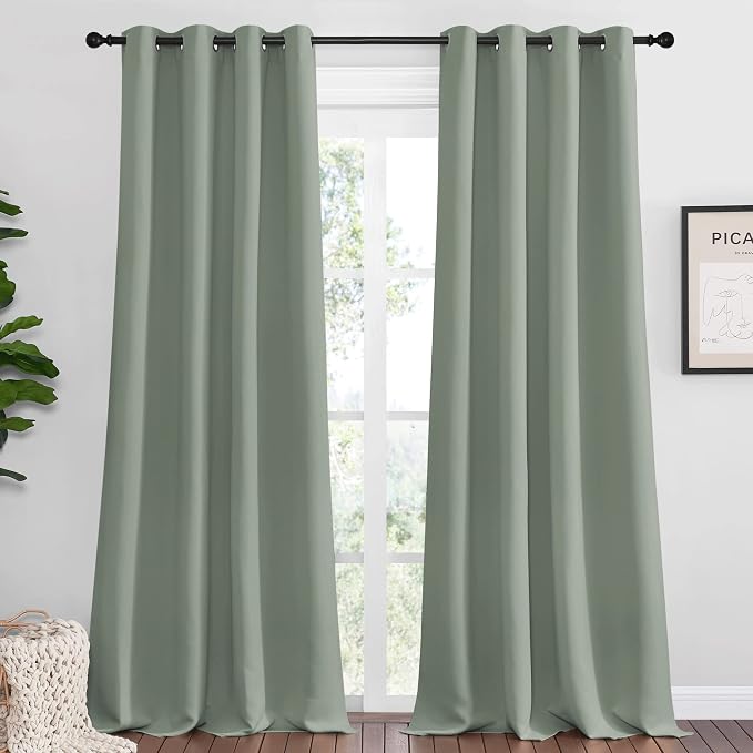 NICETOWN Sage Green Blackout Curtains 120" Long for Office, Dining Room, Guest Room, 55" Wide, 2 Pieces, Sound Reducing Heat and Cold Block Curtain Panels for Modern Room Decorative