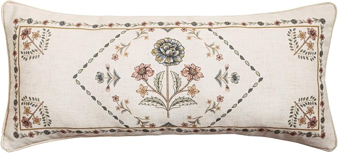 ISAENNE Designer Vintage Linen Throw Pillow Cover,28"x12"-Cornucopia B | Elegant French Rectangle Pillow Cover,Concealed Zipper Design,Floral Pattern,Sofas,Bedroom,Living Room,Lounge Chairs