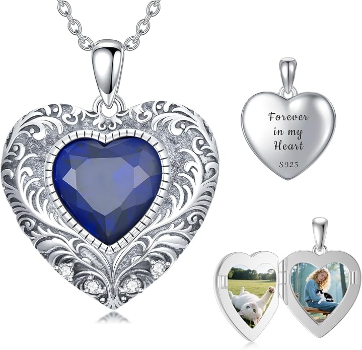 Locket Pendant Necklace for Women, 925 Sterling Silver Dainty Photo Necklace, Christmas Valentine's Day Mother's Day Memorial Jewelry Gifts (With Gift box)