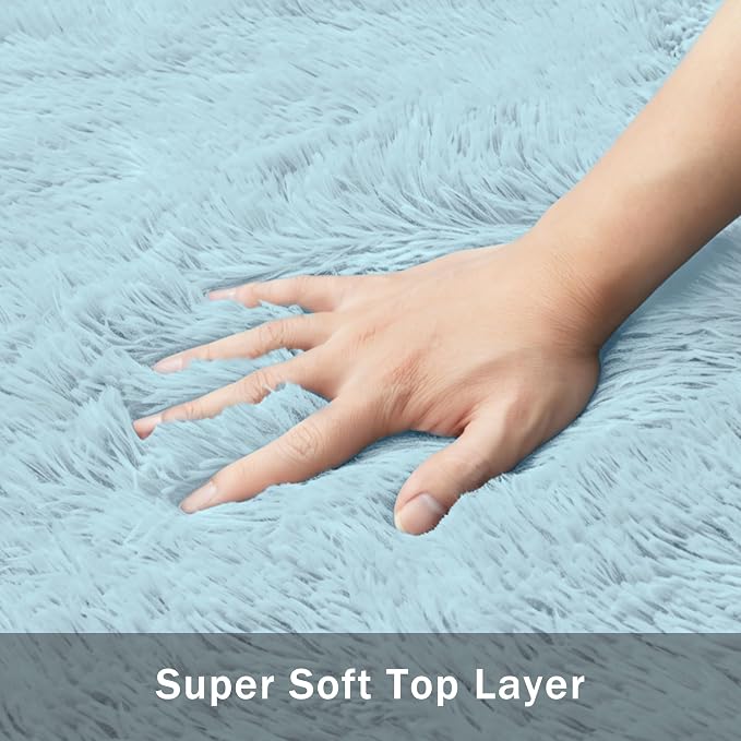 8x10 Area Rug for Living Room:Ultra Soft Fluffy Shag Teal Blue Rugs,Large Fuzzy Plush Indoor Non Slip Carpet Washable Rug for Bedroom Kids Nursery Office Dorm Modern Decor(Light Blue 8'x10')