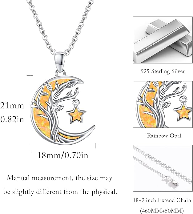 Christmas Gifts Tree of Life/Celtic/Moon Necklace 925 Sterling Silver Moon Pendant Abalone/Opal jewelry for Women Sister Christmas Gifts