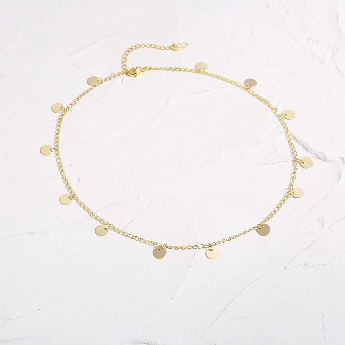 Gold Choker Necklaces 14K Gold Plated/Silver Disc Choker Necklaces Dangling Star Heart Pendant Necklaces Summer Beach Boho Necklaces Aesthetic Necklace Gift for Women