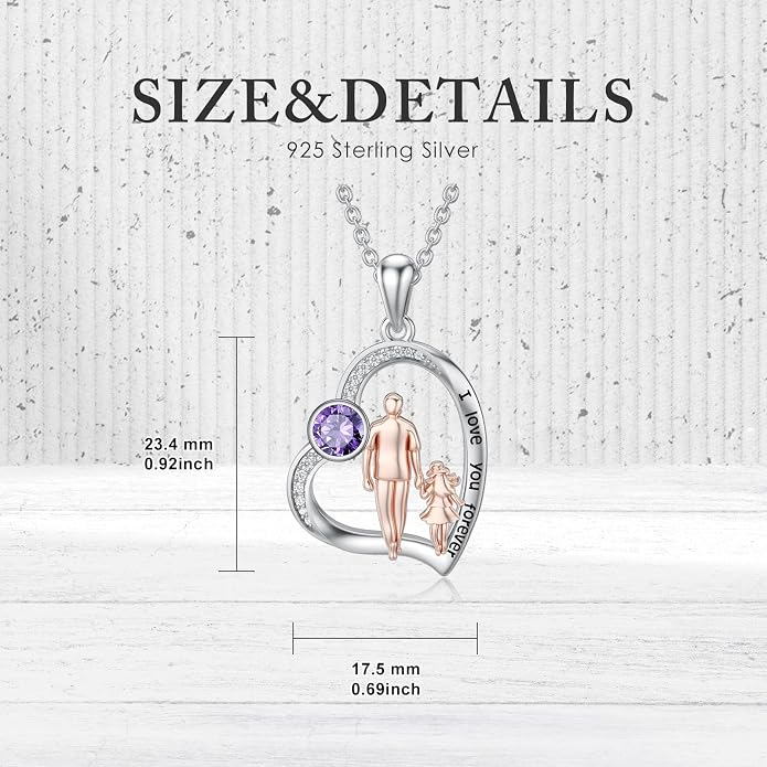 PROESS S925 Sterling Silver Daughter Heart Pendant Necklace from Dad Mom I Love You Forever Jewelry