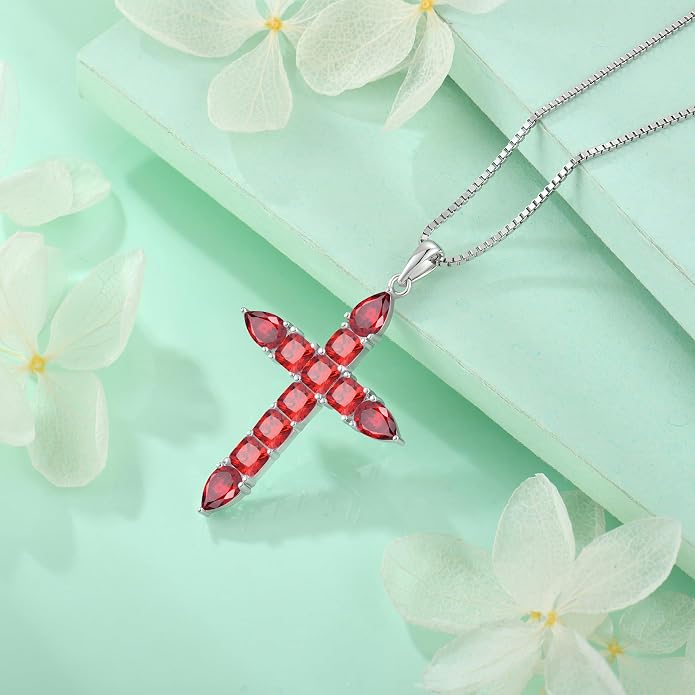 STARCHENIE 925 Sterling Silver Cross Necklace for Women Birthstone Jewelry | 925 Sterling Silver Crucifix Pendant, Birthstone Jewelry, Christian Religious Gift for Her