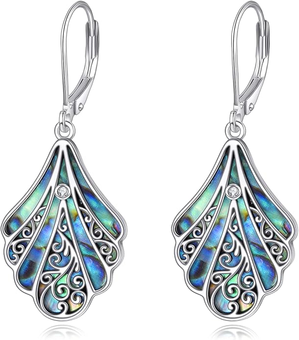 Abalone Shell Dangle Drop Earrings for Women 925 Sterling Silver Filigree Bohemian Earrings Jewelry Gift