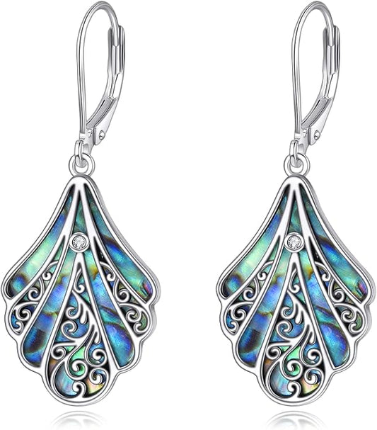 Abalone Shell Dangle Drop Earrings for Women 925 Sterling Silver Filigree Bohemian Earrings Jewelry Gift