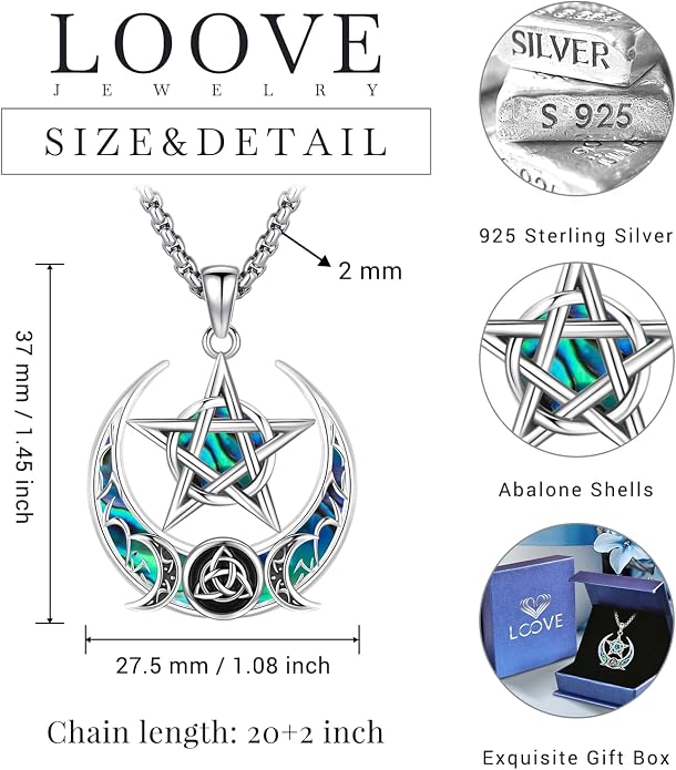 Pentagram/Celtic Knot/Witches Knot/Santa Muerte/Triple Moon Goddess/Baphomet/Hecate Necklace Sterling Silver Magic Wiccan Amulet Pagan Jewelry for Women Men