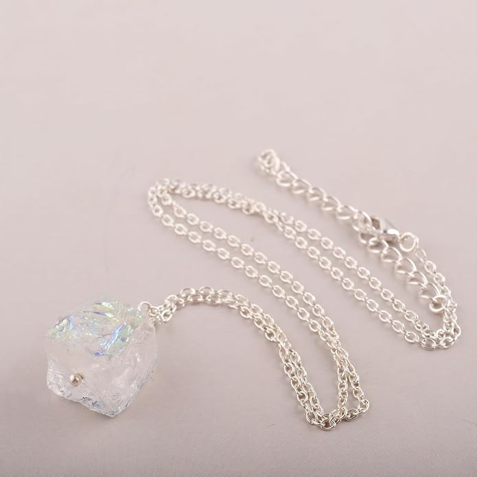 Natural Angel Aura Quartz Crystals Pendant Necklace, Cabochon Gemstone, Energy Healing Crystals, Birthday, Gift for Her, Gemstone Jewelry 18 inch AAA+ Quality