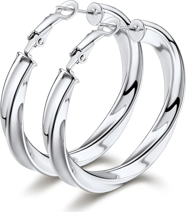 Bestyle 5mm Thick Gold Hoop Earrings Hypoallergenic Hoops for Sensitive Ears Trendy Lightweight Chunky Earrings for Women 30/40/60/80mm
