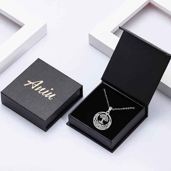Aniu Tree of Life Necklace for Women, 925 Sterling Silver Mother of Pearl Family Palm Tree Charm Pendant Jewelry for Birthday Christmas Gift