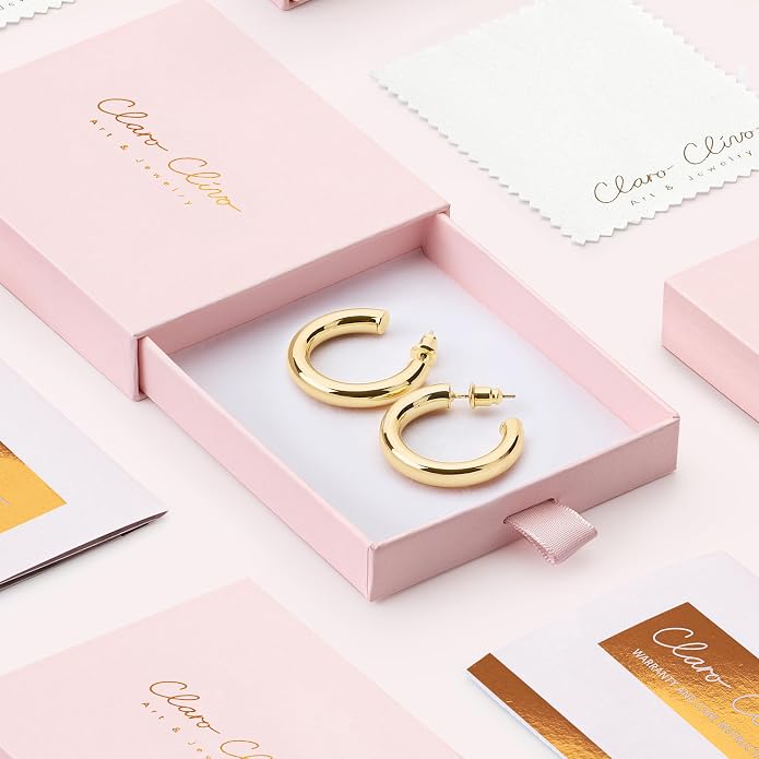 14K Gold-Plated, Lightweight, Open Hoop Earrings For Women