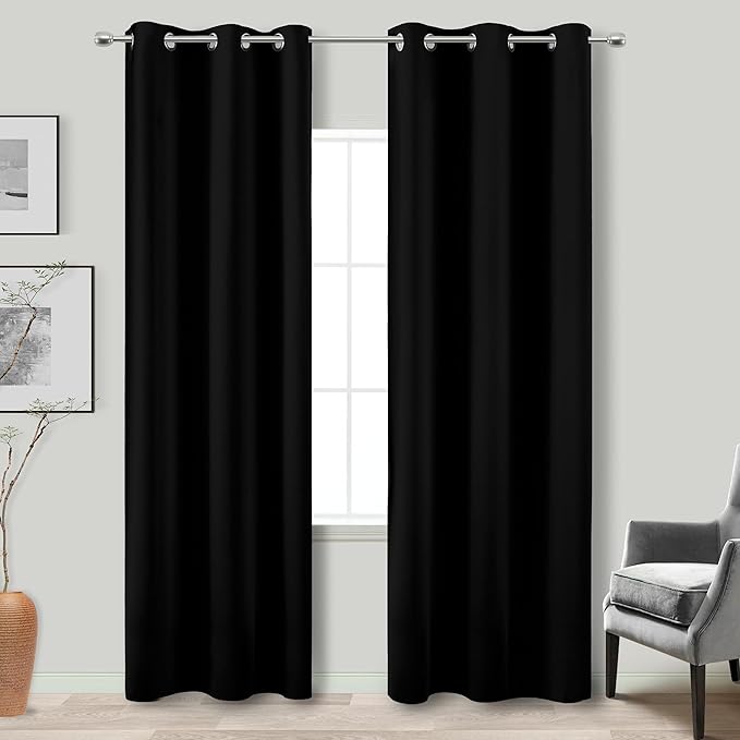 KOUFALL Black Blackout Curtains 38x84 for 36 Inch Wide Window,Dark Out Narrow Small Window Grommet Curtain Panels for Bedroom Living Room,Set of 2 Pack,38 in Width x 84 Inch Long