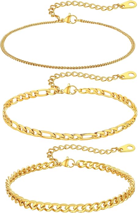 ChainsPro Stainless Steel Waterproof Anklet for Women, Adjustable Non Tarnish Layered Anklets, Trendy Dainty Cuban Link Ankle Bracelet Beach Jewelry Gifts for Swimming & Daily Wear (8.5+2 inches)