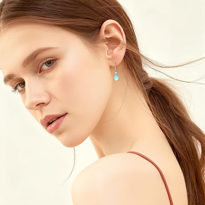 Larimar Dangle Earrings, 925 Sterling Silver Gemstone Larimar Drop Earrings for Women