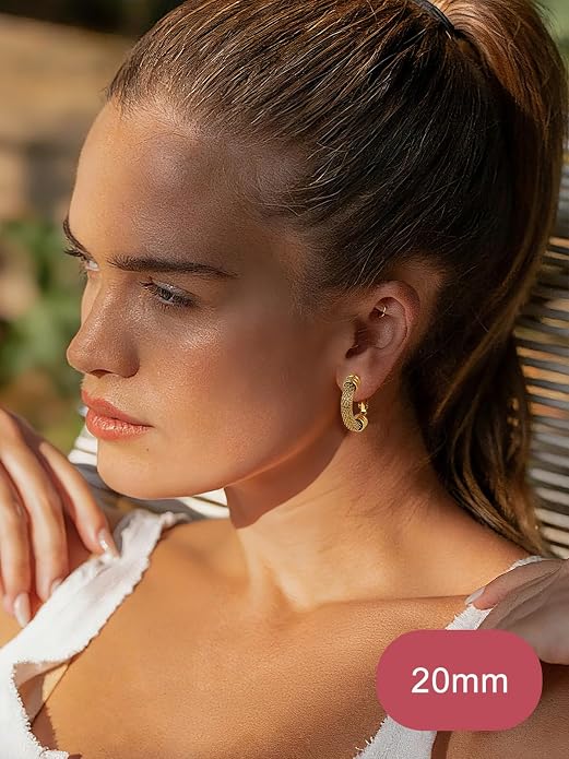 FOCALOOK 14K Gold Plated Hoop Earrings, Lightweight Hypoallergenic Large Stainless Steel Black Hoops Earrings for Women 20/30/40/50/60/70/80mm