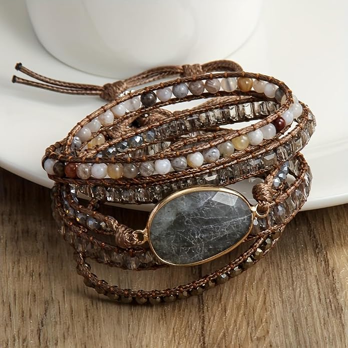 Women Wrap Bracelet Boho Natural Jasper Crystal Stone Beads Strand Bracelets