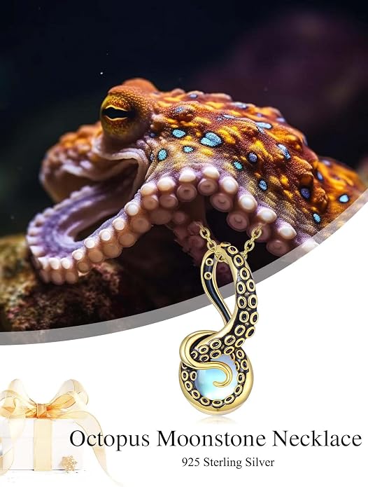 Octopus Tentacles Necklace with Gemston 925 Sterling Silver Octopus Pendant for Women Ocean Jewelry Gift for Women