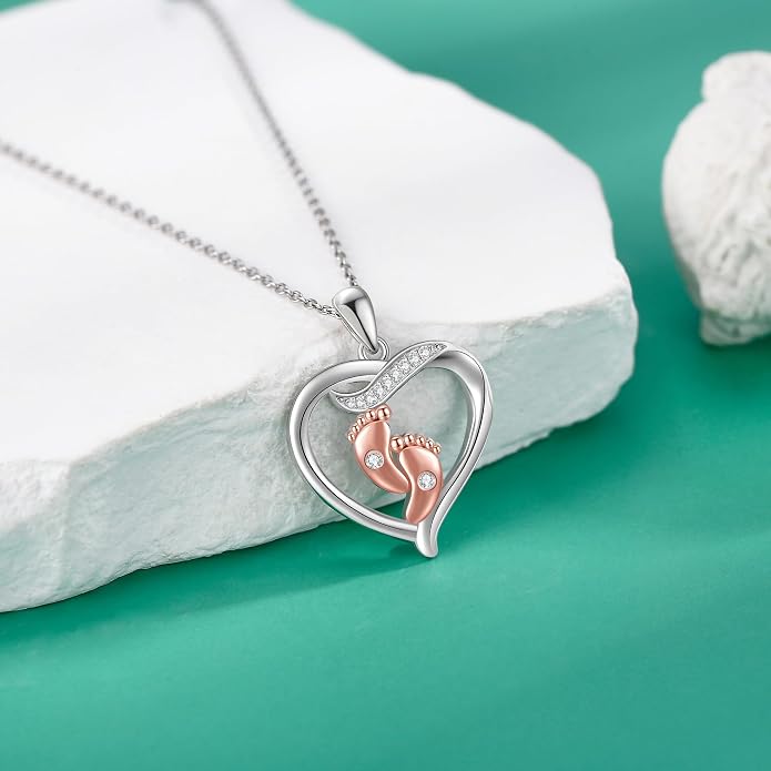 Mother Necklaces Sterling Silver Mom/Mommy of an Angel/Mom Thor Hammer/Heart Footprint Pendant Birthday Mothers Day Jewelry for Women