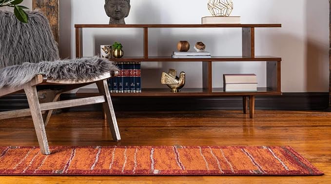 Unique Loom Autumn Collection Modern Contemporary Casual Abstract Area Rug (Terracotta/ Burgundy Border, 2 x 6 ft Runner)