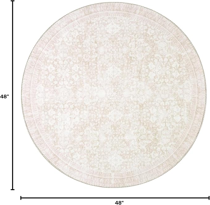 Sasttie Round Rug 4ft, Ultra-Soft Washable Circle Rug, Low Pile Foldable Thin Carpets with Non-Slip Backing, Skin-Friendly Stain Resistant Carpet for Living Room, Bedroom, Kitchen, Dorm, 4ft, Cream