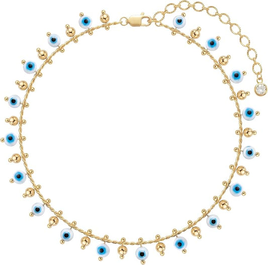 MTMY Gold Anklets for Women 14K Gold Plated Tiny Bead Anklet Colorful Tassel Foot Chain Dainty Adjustable Cute Summer Beach Boho Anklets Jewelry Gift