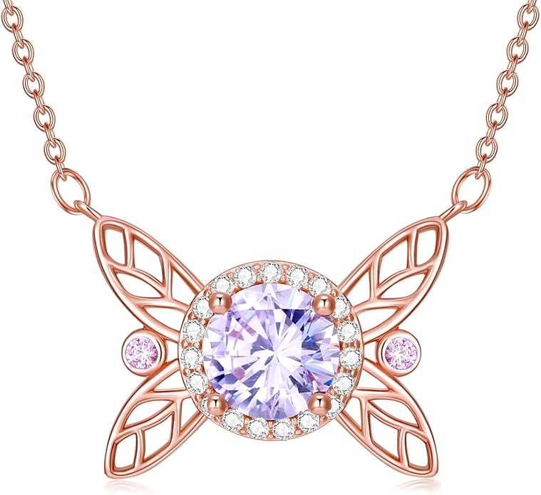 925 Sterling Silver Butterfly/Crescent/Witches Knot/Fleur-De-Lis/Thorny Crown Pendant Necklace Gold Plated Gemstone Birthday Gift for Wife Girlfriend Mom Daughter