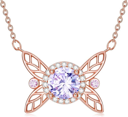 925 Sterling Silver Butterfly/Crescent/Witches Knot/Fleur-De-Lis/Thorny Crown Pendant Necklace Gold Plated Gemstone Birthday Gift for Wife Girlfriend Mom Daughter