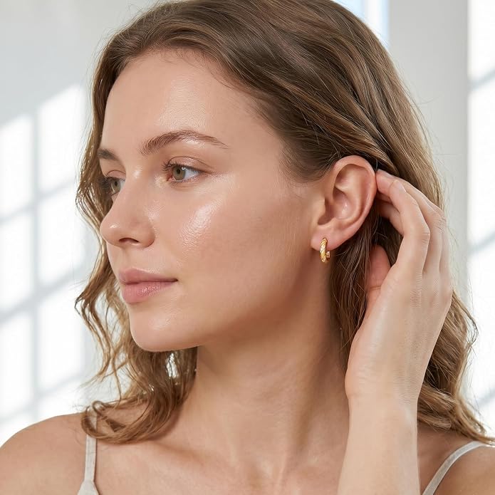 Gold Dainty Hoop Earrings for Women Hypoallergenic Lightweight 14K Gold Huggie Earrings Jewelry Valentines Day Gifts for Wife Girlfriend Her