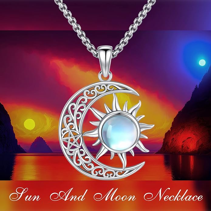 Pentagram Necklace Sterling Silver Triple Moon Goddess/Celtic Knot Witches Knot/Ankh/Sun and Moon/Hecate/Lilith/Santa Muerte/Tetragrammaton Pendant Necklace Pagan Wiccan Magic Egyptian Amulet Jewelry for Women Men