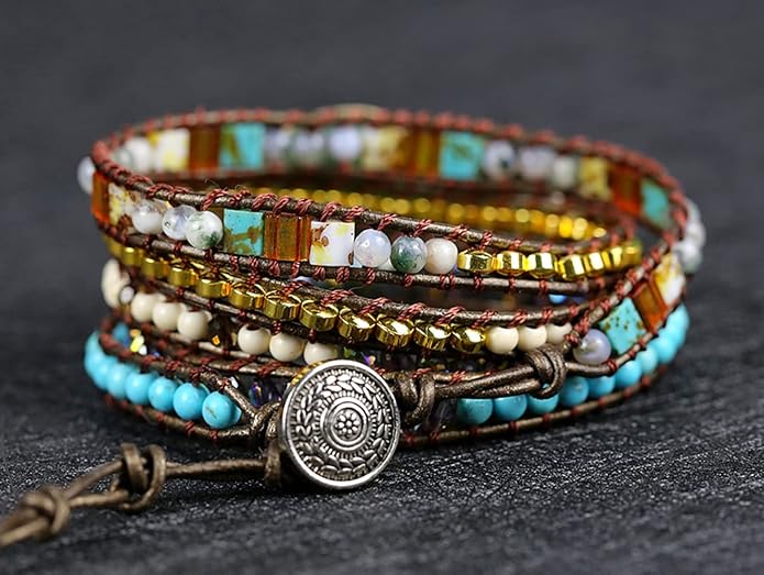 Women Wrap Bracelets Boho Natural Stone Jasper Turquoises Strand Bracelet Jewelry Collection