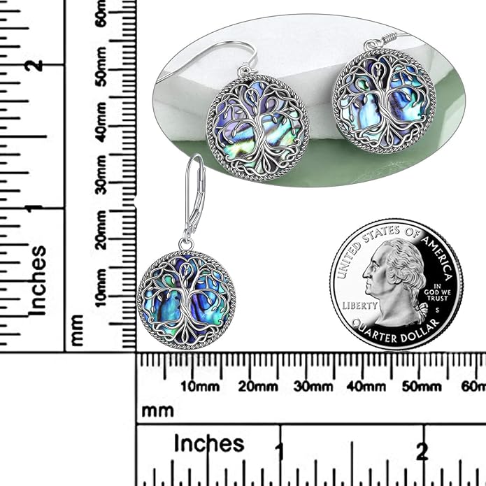 POPLYKE Celtic Tree of Life Earrings for Women Sterling Silver Family Tree Abalone Shell/Volcano Crystal Dangle Earrings Jewelry