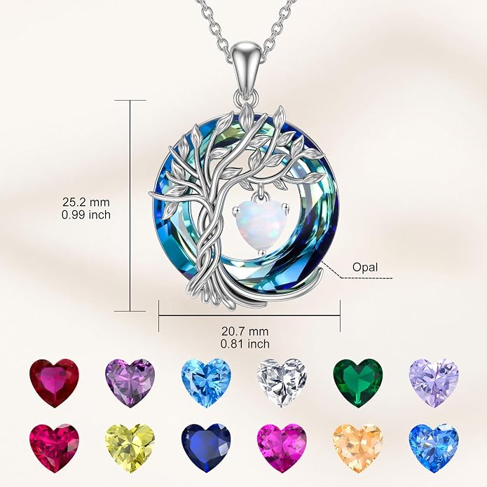 TOUPOP Tree of Life Birthstone Necklaces 925 Sterling Silver Irish Celtic Tree Pendant with Blue Crystal Birthday Jewelry Gifts for Women Mom Wife Her
