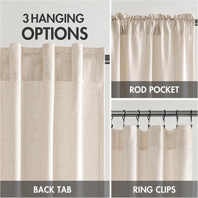 MIULEE Non-See-Through Privacy Linen Curtains 52W x 90L Inch Birch | 2 Panels, Light Filtering, Semi Sheer Window Curtains, Farmhouse Textured, Back Tab Drapes for Bedroom Living Room