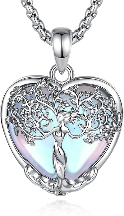 AEONSLOVE Tree of Life Necklace with Crystal for Women, Amethyst/Obsidian/Turquoise/Moonstone/Malachite Crystal Pendant Necklaces for Ladies