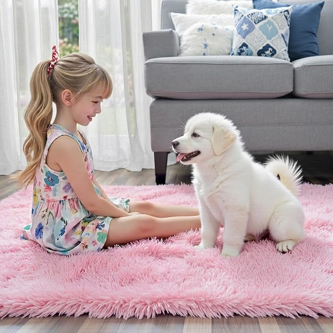 Rugs for Living Room 5x8, Alfombras para Salas Fluffy Shag Large Fuzzy Plush Soft Area Rug, Shaggy Carpets for Bedroom, Kids Boys Girls Home Decor Aesthetic(5 x 8, Pink)