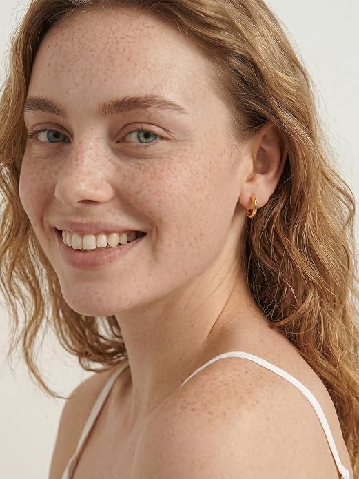 Silvora Sterling Silver Hoop Earrings for Women, Small Hoops 14K Gold Plated/925 Silver/Rose Gold/Black, Hypoallergenic Huggie Lightweight Cartilage Sleeper Earrings 8/10/12/14/16/18/20mm