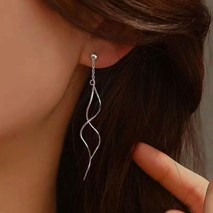 925 Sterling Silver Dainty Hard Wire Threader Dangle Earrings for Women 14k Gold Plated Tassel Threader Pull Through Long Half Hoop Earring Wedding Bridal Birthday Jewelry Gifts