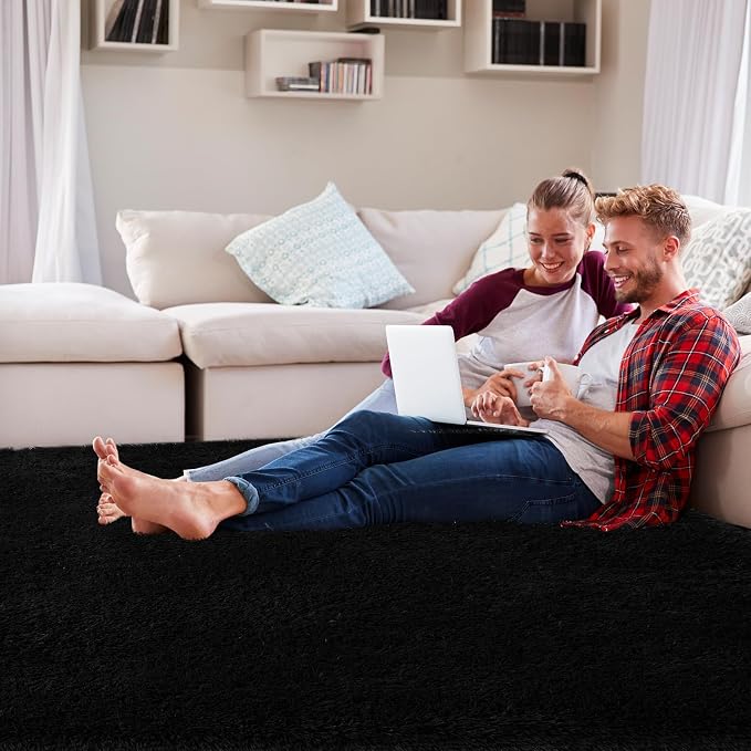 Area Rug 10x12 Living Room Black - Large Soft Fluffy Non-Slip Carpet | Cloud-Soft Comfort: Microfiber Memory Foam Layers Cradle Every Step - Cozy Warmth Your Whole Family Will Sink Into Daily