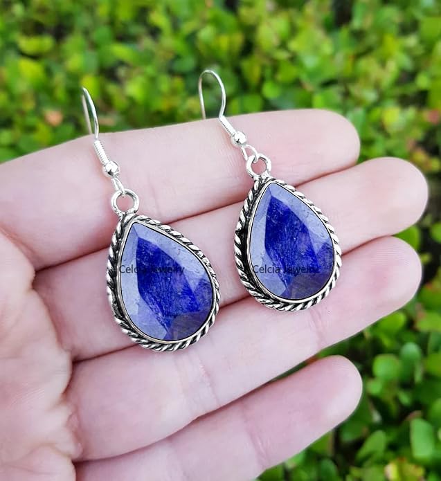Pure 925 Sterling Silver Dangle Drop Earrings for Women, Pear Gemstone Handcrafted Earrings for Women & Girl ('Amethyst)